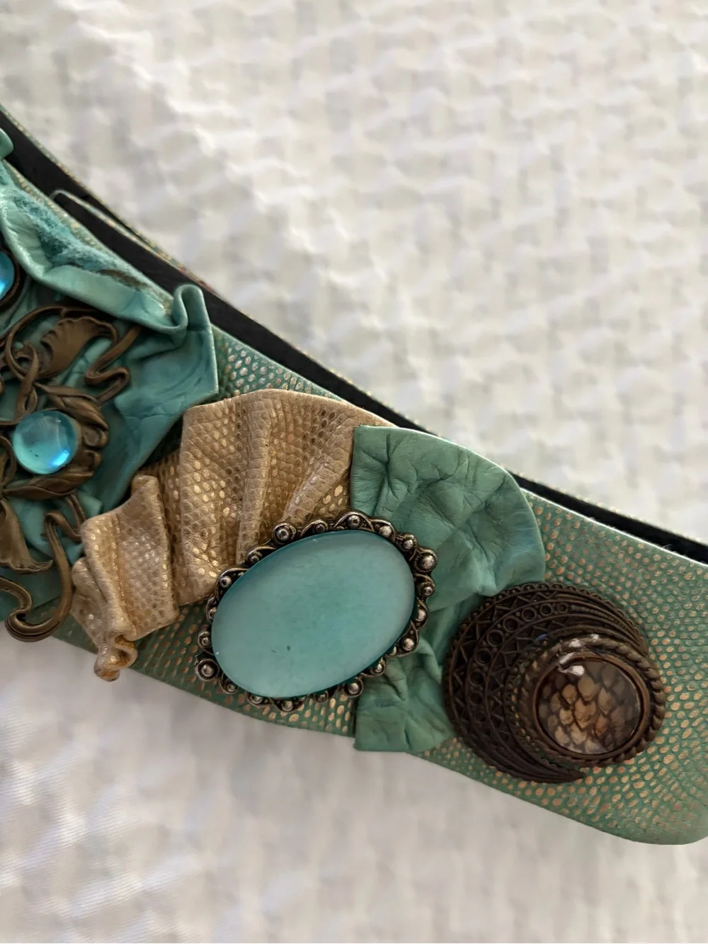 Vintage Nina Arjani Leatherock Belt Boho Artisan Belt Genuine Leather 80’s